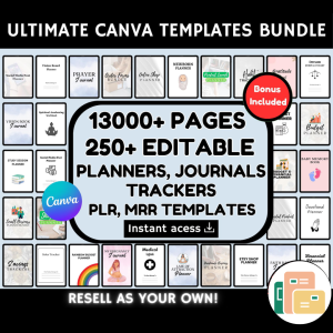 13,000+ Canva Templates Mega Bundle | 250+ PLR & MRR Planners, Journals, Trackers & More